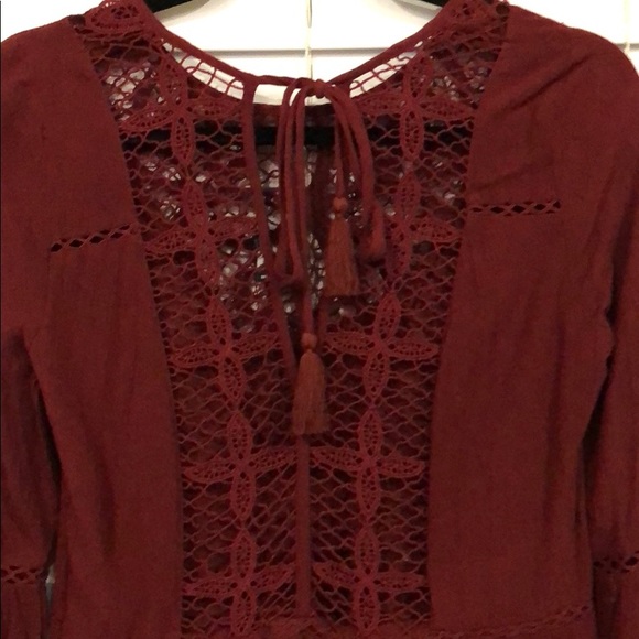 American Eagle Maroon Lacey Long Sleeve Dress - Picture 4 of 5